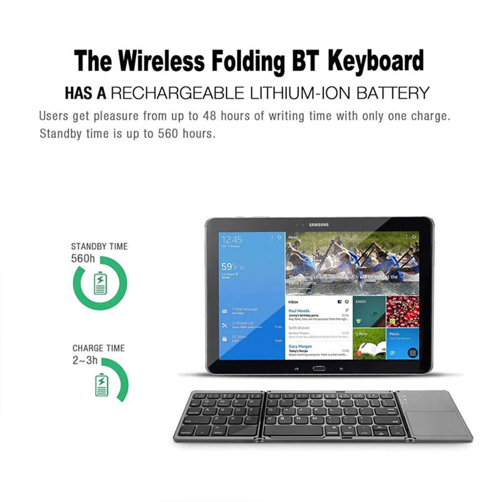 Mini Wireless Bluetooth Keyboard with Touchpad - Portable Magnetic Triple Folding Design for Windows, Android, iOS, and iPad Devices