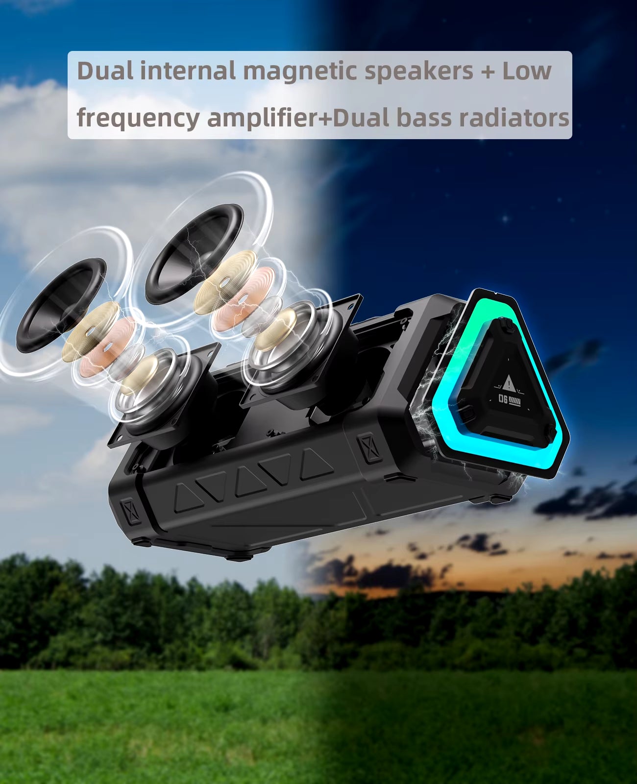 P3 Outdoor Bluetooth Speaker, 40W Output Power Bluetooth 5.3 Speaker ,Stereo Sound IPX7 Waterproof,Micro SD Card,Rgb Light