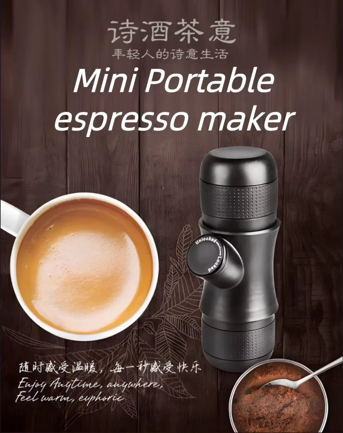 Portable Mini Hand Pressure Coffee Machine Handheld Pressure Coffee Espresso Machine Office/Home Office Travel Outdoor Travel