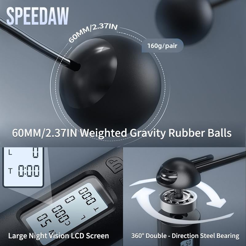 Speedaw Skipping Rope with Counter, Cordless Jump Rope - with Gravity Ball Cordless/Rope Dual Modes, Intelligent Adjustable Digital Counting Jump Rope, Cordless Weighted Jump Rope for Fat Loss and Calorie Burning