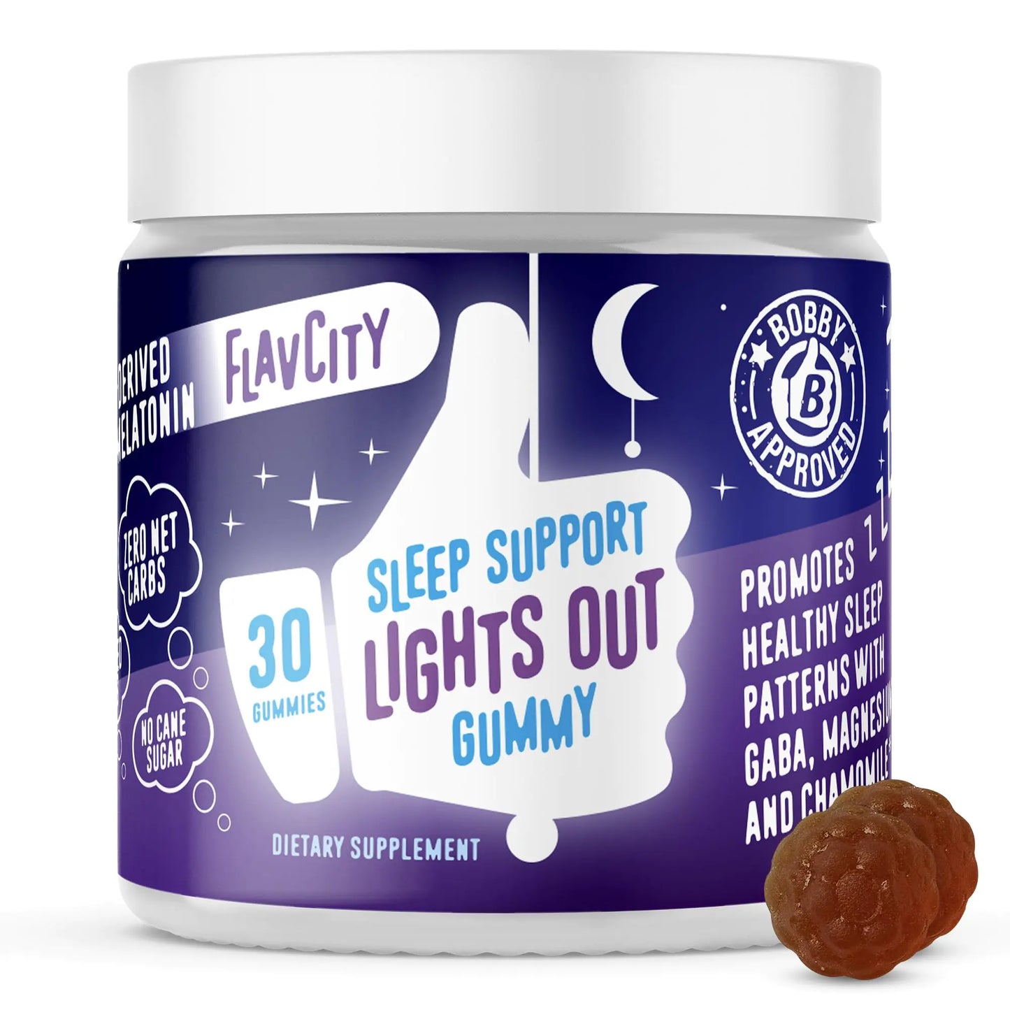 FlavCity Melatonin Sleep Gummies for Adults Lights Out Gummy - Chewable Sleep Support Supplement with Plant-Based GABA Magnesium & Chamomile for Deep & Restful Bedtime 30-Day Supply